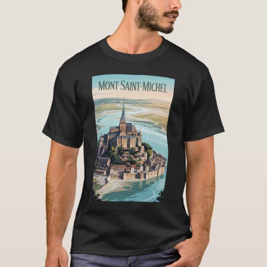 Mont-Saint-Michel France Illustration Travel Art Tシャツ (正面)