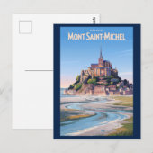 Mont Saint Michel Illustration Travel Art Vintage ポストカード (正面/裏面)