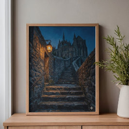 Mont Saint-Michel Twilight Lantern Art キャンバスプリント
