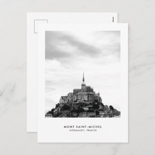 Mont SaintMichelフランスモノクロ旅行郵便はがき シーズンポストカード (正面/裏面)