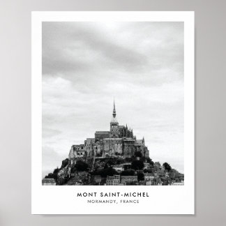 Mont SaintMichel France黒白の旅行写真 ポスター