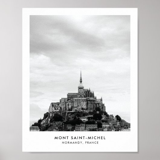 Mont SaintMichel France黒白の旅行写真 ポスター (正面)