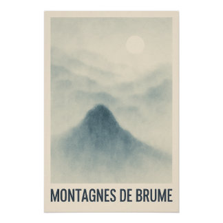 Montagnes de Brume – Affiche Paysage Onirique ポスター