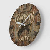 Montana Cowboys Only Rustic Western Rodeo ラージ壁時計 (傾斜)