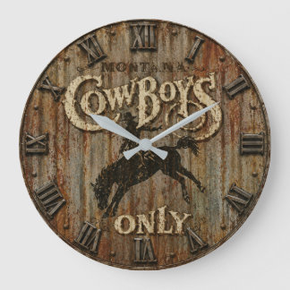 Montana Cowboys Only Rustic Western Rodeo  ラージ壁時計