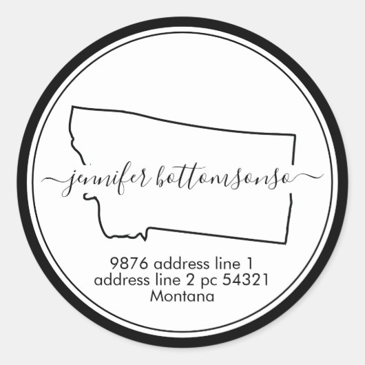 Montana State map return address Signature ラウンドシール (正面)