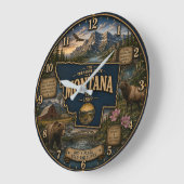 Montana State Treasure State Mountain  Wildlife ラージ壁時計 (傾斜)