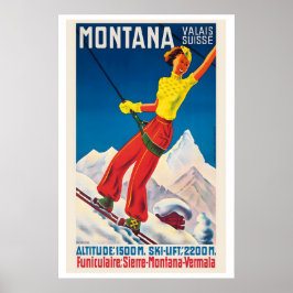 Montana Valais Switzerland Vintage Ski Poster ポスター