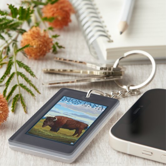 MontanaBisonのヴィンテージ旅行ポスター キーホルダー (正面右)