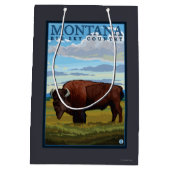 MontanaBisonのヴィンテージ旅行ポスター ミディアムペーパーバッグ (裏面)