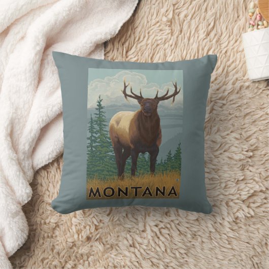 MontanaElk場面 クッション (ブランケット)