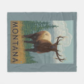 MontanaElk場面 フリースブランケット (正面(横))