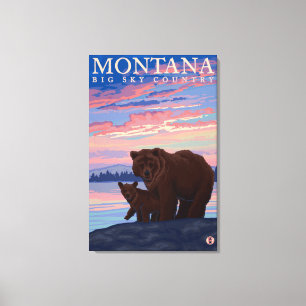 MontanaMommaくまおよびカブスのヴィンテージ旅行 キャンバスプリント