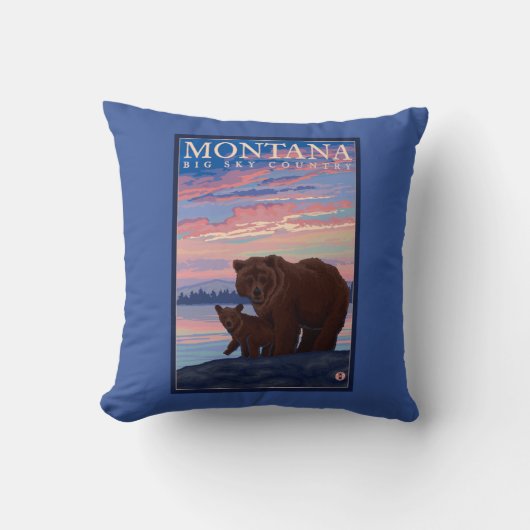 MontanaMommaくまおよびカブスのヴィンテージ旅行 クッション (正面)
