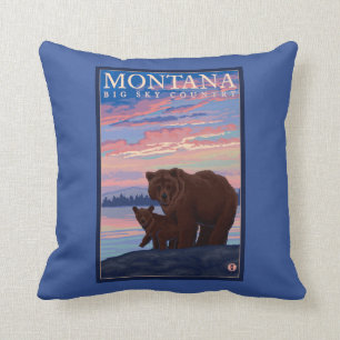 MontanaMommaくまおよびカブスのヴィンテージ旅行 クッション
