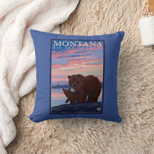MontanaMommaくまおよびカブスのヴィンテージ旅行 クッション (ブランケット)