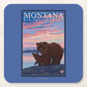 MontanaMommaくまおよびカブスのヴィンテージ旅行 スクエアペーパーコースター