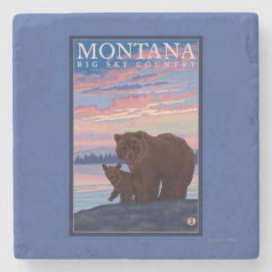 MontanaMommaくまおよびカブスのヴィンテージ旅行 ストーンコースター