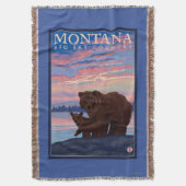 MontanaMommaくまおよびカブスのヴィンテージ旅行 スローブランケット (正面縦)