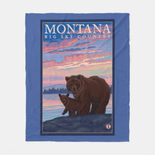 MontanaMommaくまおよびカブスのヴィンテージ旅行 フリースブランケット