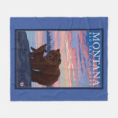 MontanaMommaくまおよびカブスのヴィンテージ旅行 フリースブランケット (正面(横))