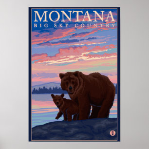 MontanaMommaくまおよびカブスのヴィンテージ旅行 ポスター