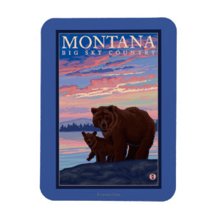MontanaMommaくまおよびカブスのヴィンテージ旅行 マグネット