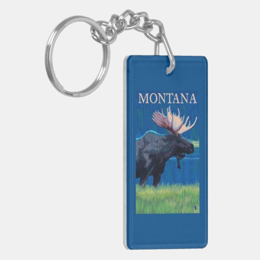 MontanaMooseのヴィンテージ旅行ポスター キーホルダー (正面左)