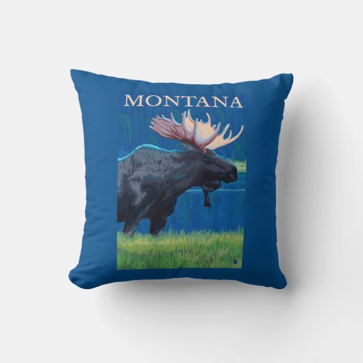 MontanaMooseのヴィンテージ旅行ポスター クッション (正面)