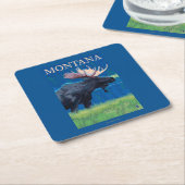 MontanaMooseのヴィンテージ旅行ポスター スクエアペーパーコースター (アングル)
