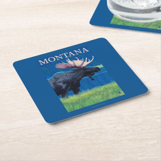 MontanaMooseのヴィンテージ旅行ポスター スクエアペーパーコースター (アングル)