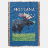 MontanaMooseのヴィンテージ旅行ポスター スローブランケット (正面縦)