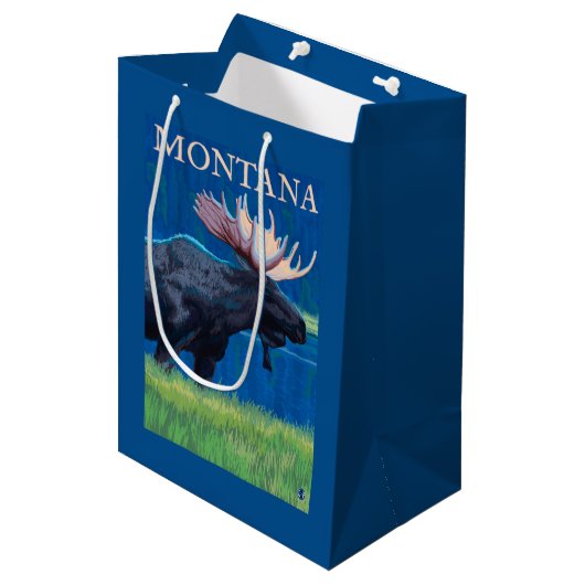 MontanaMooseのヴィンテージ旅行ポスター ミディアムペーパーバッグ (正面アングル)