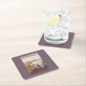 MontanaMountainのヤギのヴィンテージ旅行ポスター スクエアペーパーコースター (インサイチュ)