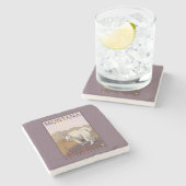 MontanaMountainのヤギのヴィンテージ旅行ポスター ストーンコースター (横)