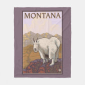 MontanaMountainのヤギのヴィンテージ旅行ポスター フリースブランケット (正面)