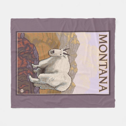 MontanaMountainのヤギのヴィンテージ旅行ポスター フリースブランケット (正面(横))