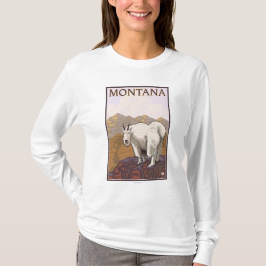 MontanaMountainのヤギのヴィンテージ旅行ポスター Tシャツ (正面)