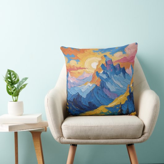 Montañas al amanecer con resplandor クッション (椅子)