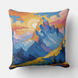 Montañas al amanecer con resplandor クッション