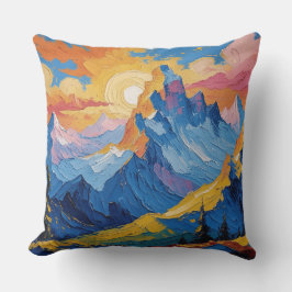 Montañas al amanecer con resplandor クッション