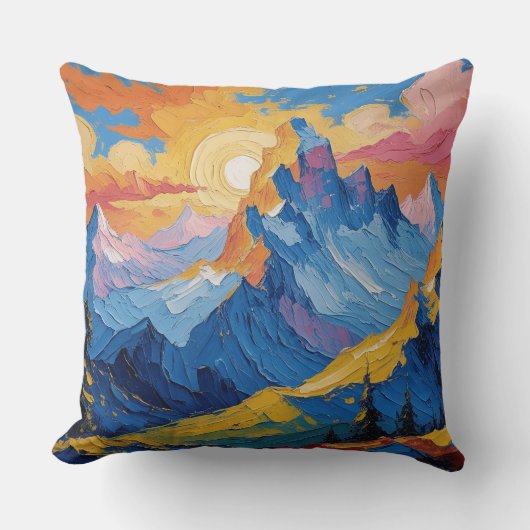 Montañas al amanecer con resplandor クッション (正面)