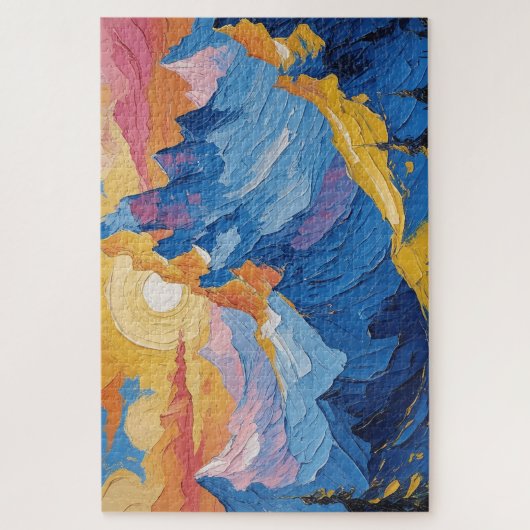 Montañas al amanecer con resplandor ジグソーパズル (縦)