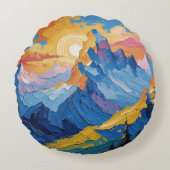 Montañas al amanecer con resplandor ラウンドクッション (正面)