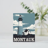 Montauk Lighthouse Retro Travel ポストカード (スタンド正面)