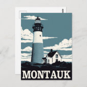 Montauk Lighthouse Retro Travel ポストカード (正面/裏面)