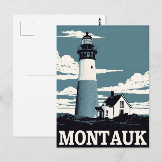 Montauk Lighthouse Retro Travel ポストカード (正面/裏面)