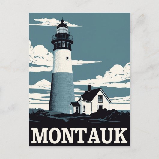 Montauk Lighthouse Retro Travel ポストカード (正面)