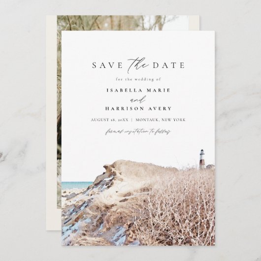 MONTAUK NEW YORK水の色のビーチ日付を保存 招待状 (正面/裏面)