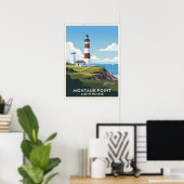 Montauk Point Lighthouse, Coastal Cliff & Sailboat ポスター (ホームオフィス)